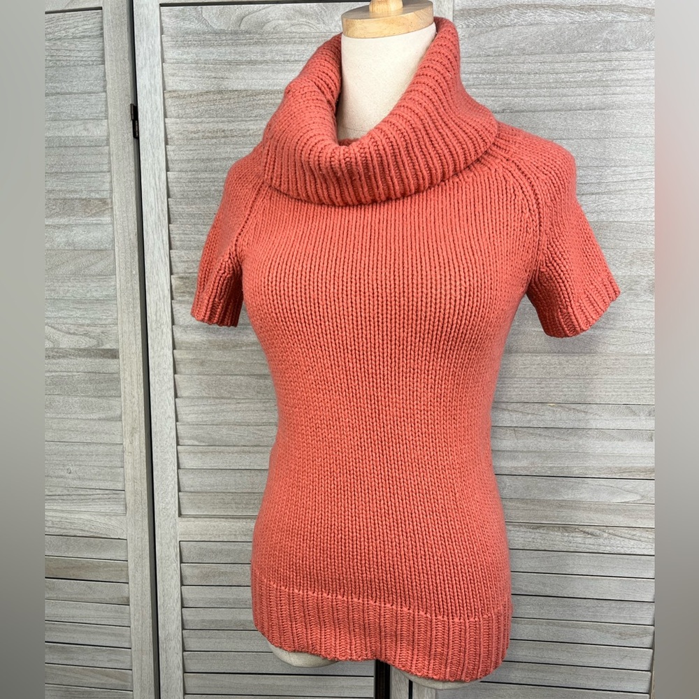 THEORY Cristobal Cashmere/Wool Cowl Neck Short Sleeve Sweater Dusty Coral-P/TP